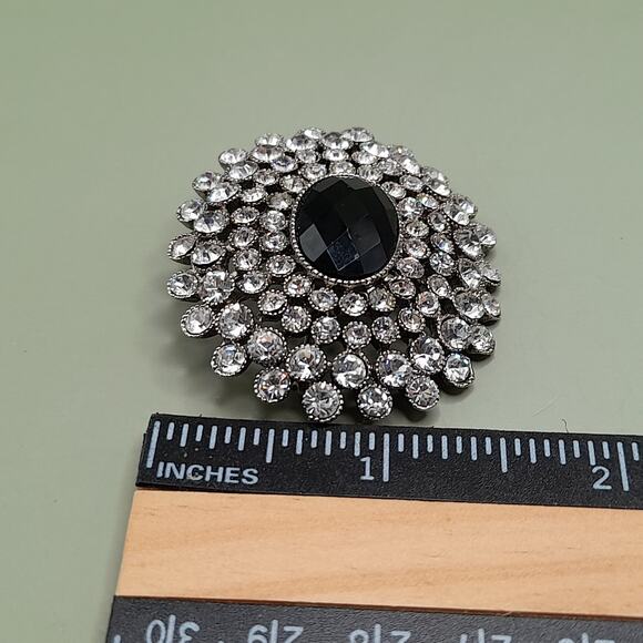 Vintage Monet Clear Black Rhinestone Oval Brooch, 1980s, 1 5/8 Inch - Picture 9 of 13
